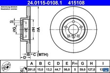 2x Bremsscheibe Ate 24-0115-0108-1 2 Bremsscheiben für Alfa romeo