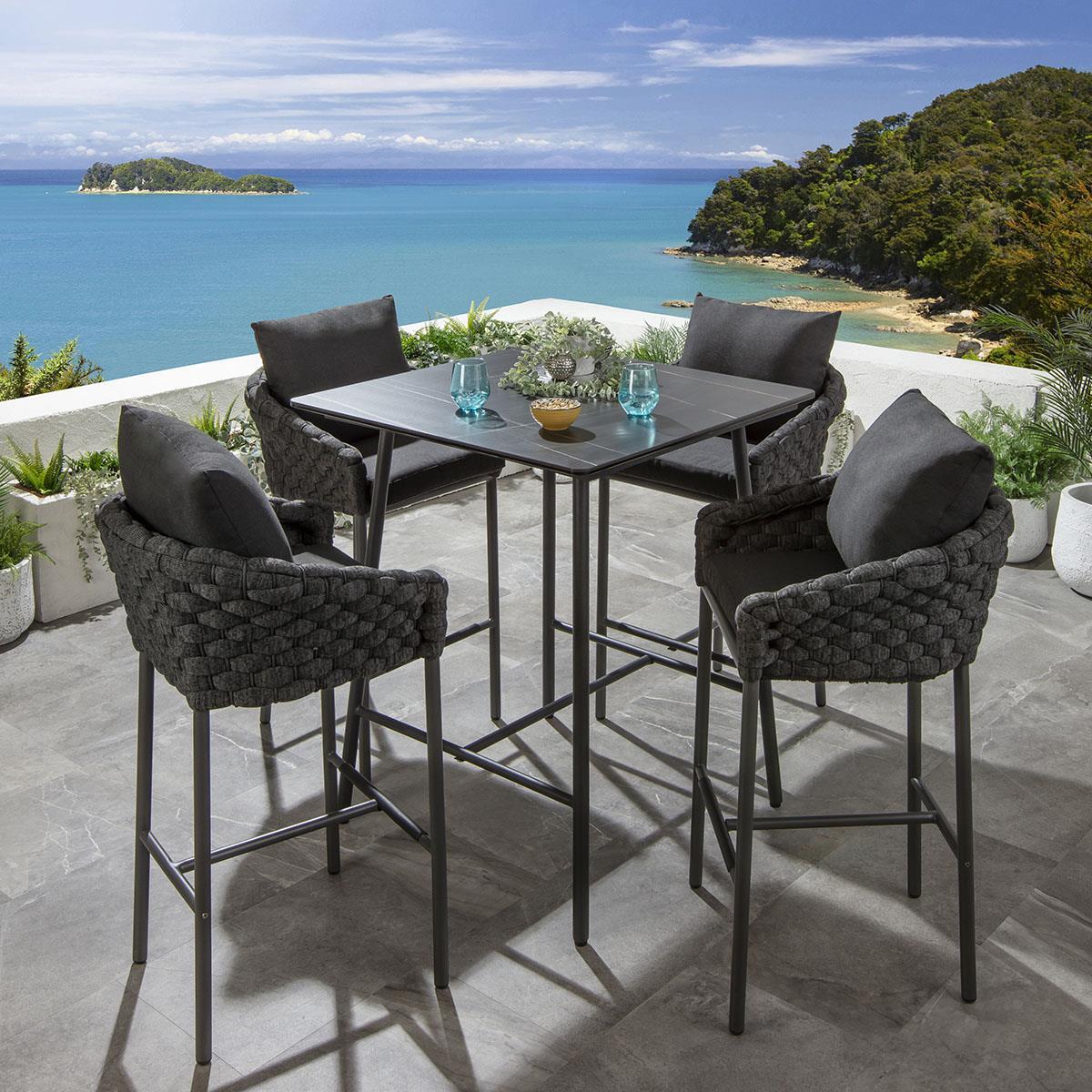 Garden Bar Stools And Tall Table PHI VILLA 5-Piece Metal Outdoor