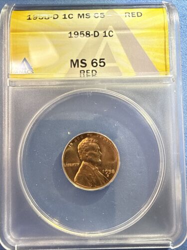 1958 D Lincoln Wheat Cent MS65 RED ANACS - Picture 2 of 5