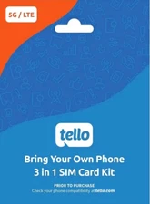 Unlocked  Tello Mobile - Bring Your Own Phone - 3 in 1 GSM SIM Card Kit Iphone