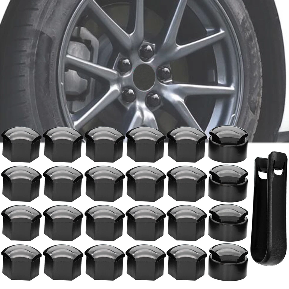 24x Wheel Tire Black Lugs Nut Bolt Center Cap Cover 17MM With Tool Universal Foto 2 de 4