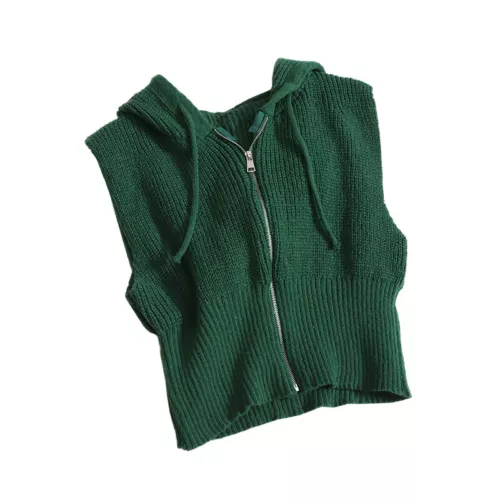 Women Knitted Waistcoat Gilet Zipper Crop Cardigan Hooded Vest Top Hooded Casual - Picture 2 of 19