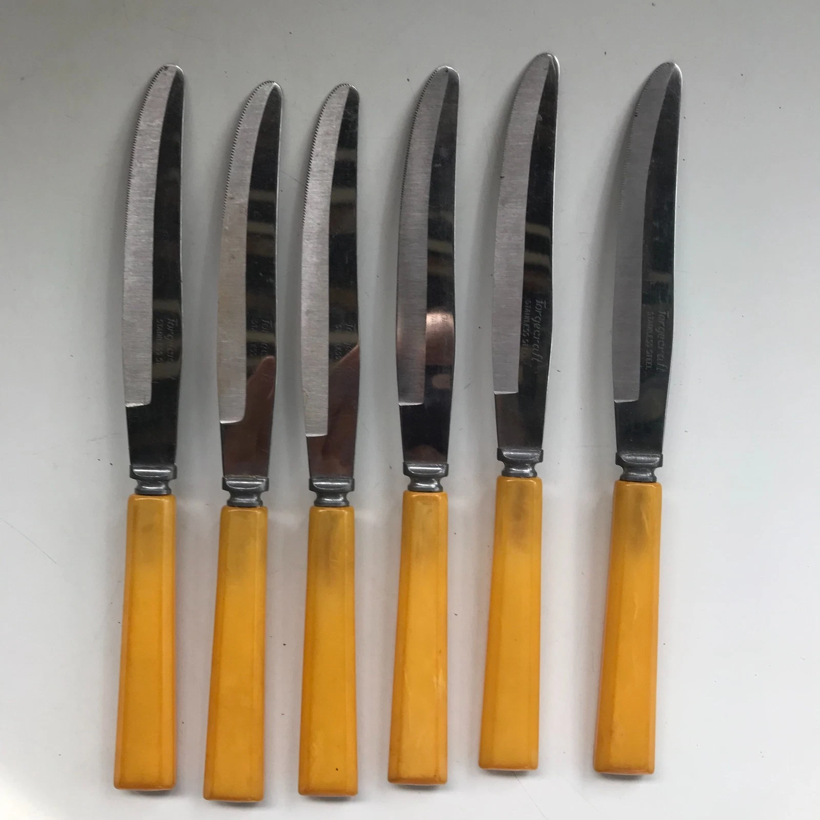 6 Vintage Washington Forgecraft Stainless Steel Knives Bakelite