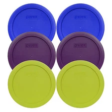 Pyrex 7201-PC 6" 2-Blue 2-Purple 2-Green 6PK Storage Cover Lid for 4 Cup Bowl