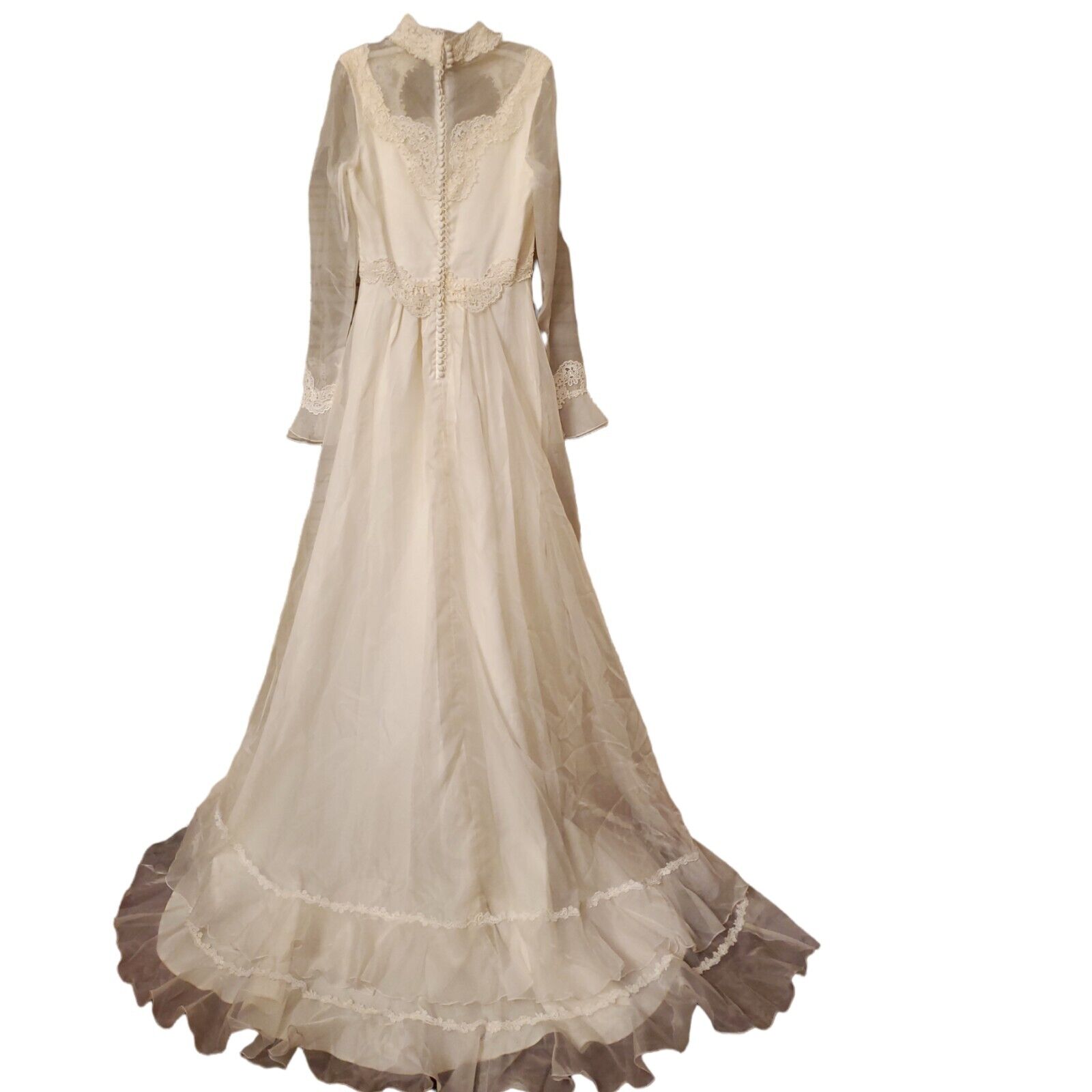 Vintage 70s XS/S Prairie Wedding Gown Lace Boho H… - image 6