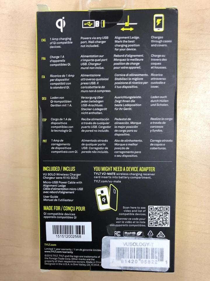 TYLT VU Solo Qi Wireless Charger mat for Qi Smart Phones - Black/Gray - Image 3 of 4