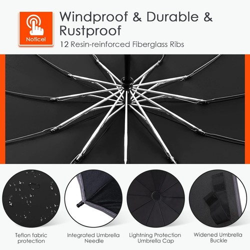 Bodyguard Inverted Umbrella, Large Windproof Umbrellas for Rain 46IN, Black - Picture 5 of 7