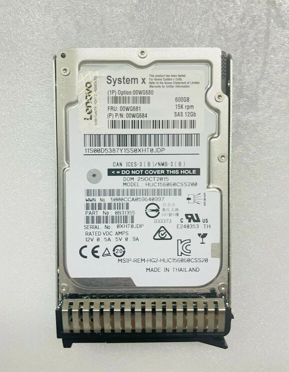 00WG680 IBM- LENOVO 600GB 15K 12Gbps SAS 2.5" G3HS 00WG681 HARD DRIVE - Image 3 of 4