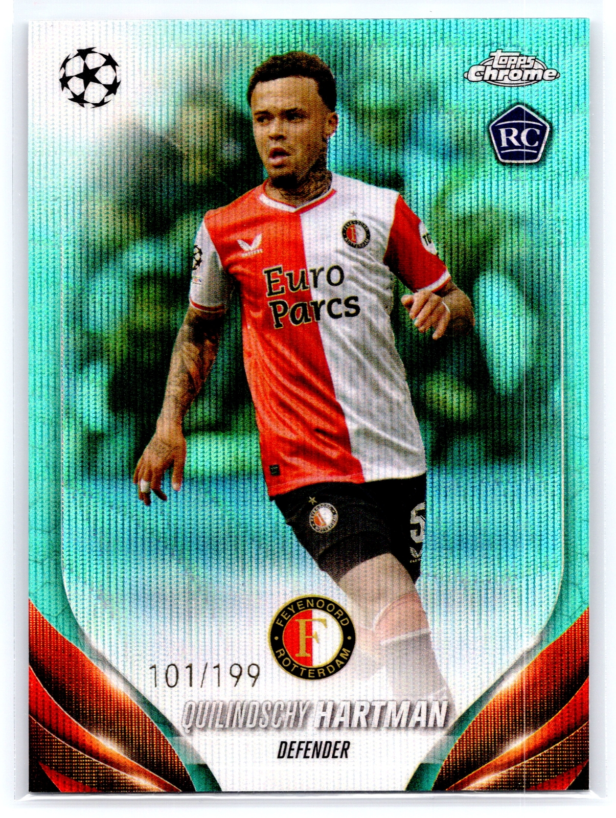 2023-24 Topps Chrome UEFA #185 Quilindschy Hartman Aqua Wave Refractor #/199