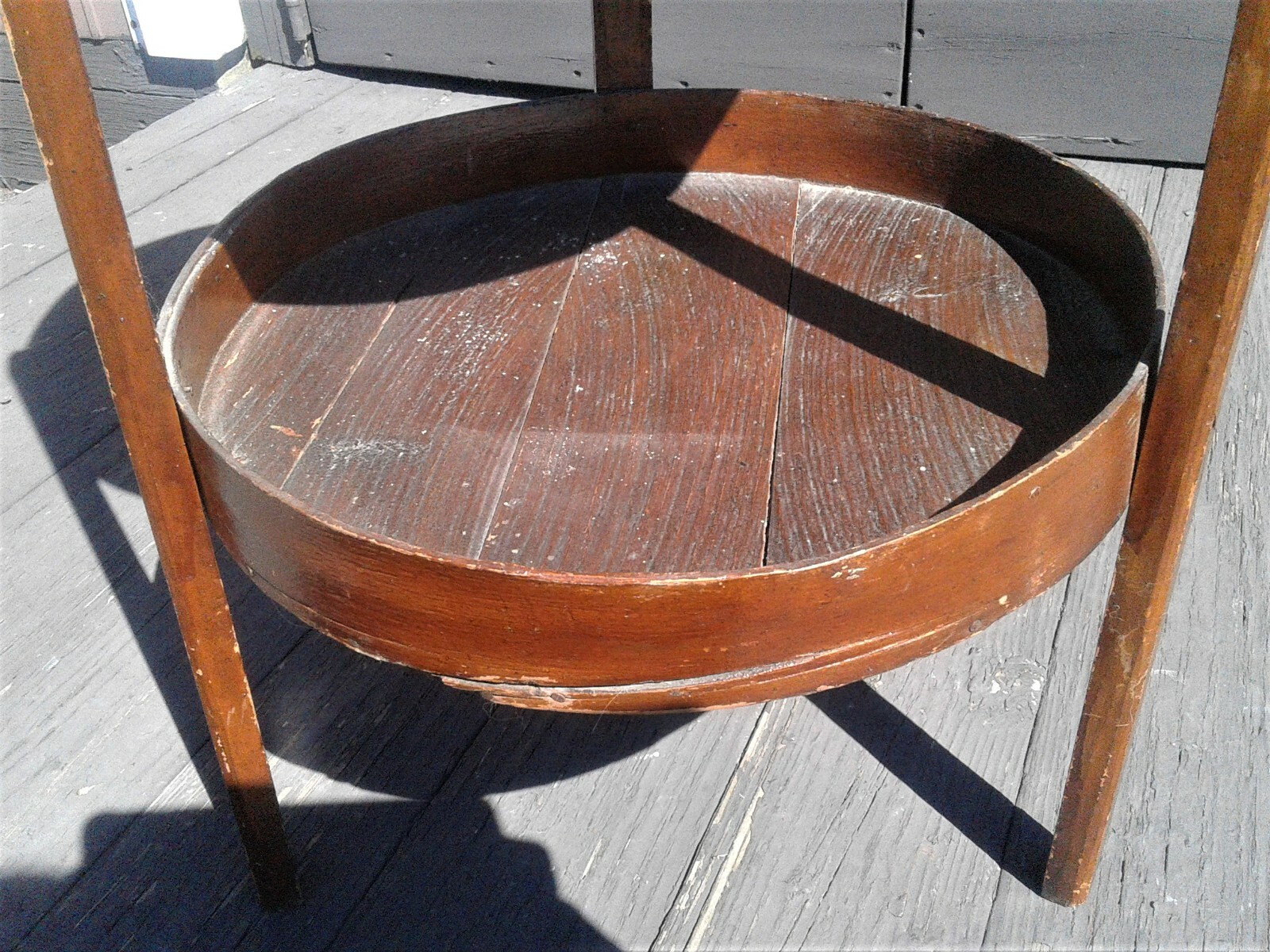 Antique Primitive Cheese Box Sewing Stand Folk Art 1920s Era