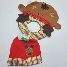 Christmas Reindeer 2 Piece Bib and Hat Set New