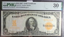Nice Original 1907 $10 Gold Certificate - FR 1172 - PMG 30 VF Very Fine Note