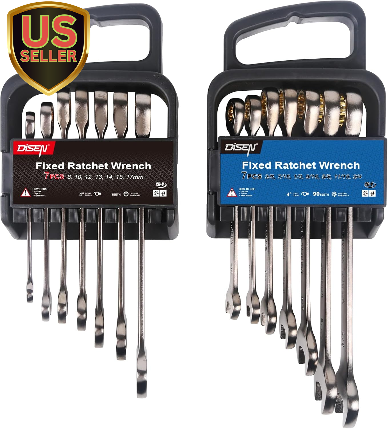 14-Piece 90-Tooth Metric Ratchet Wrench Set with Nickel Plating