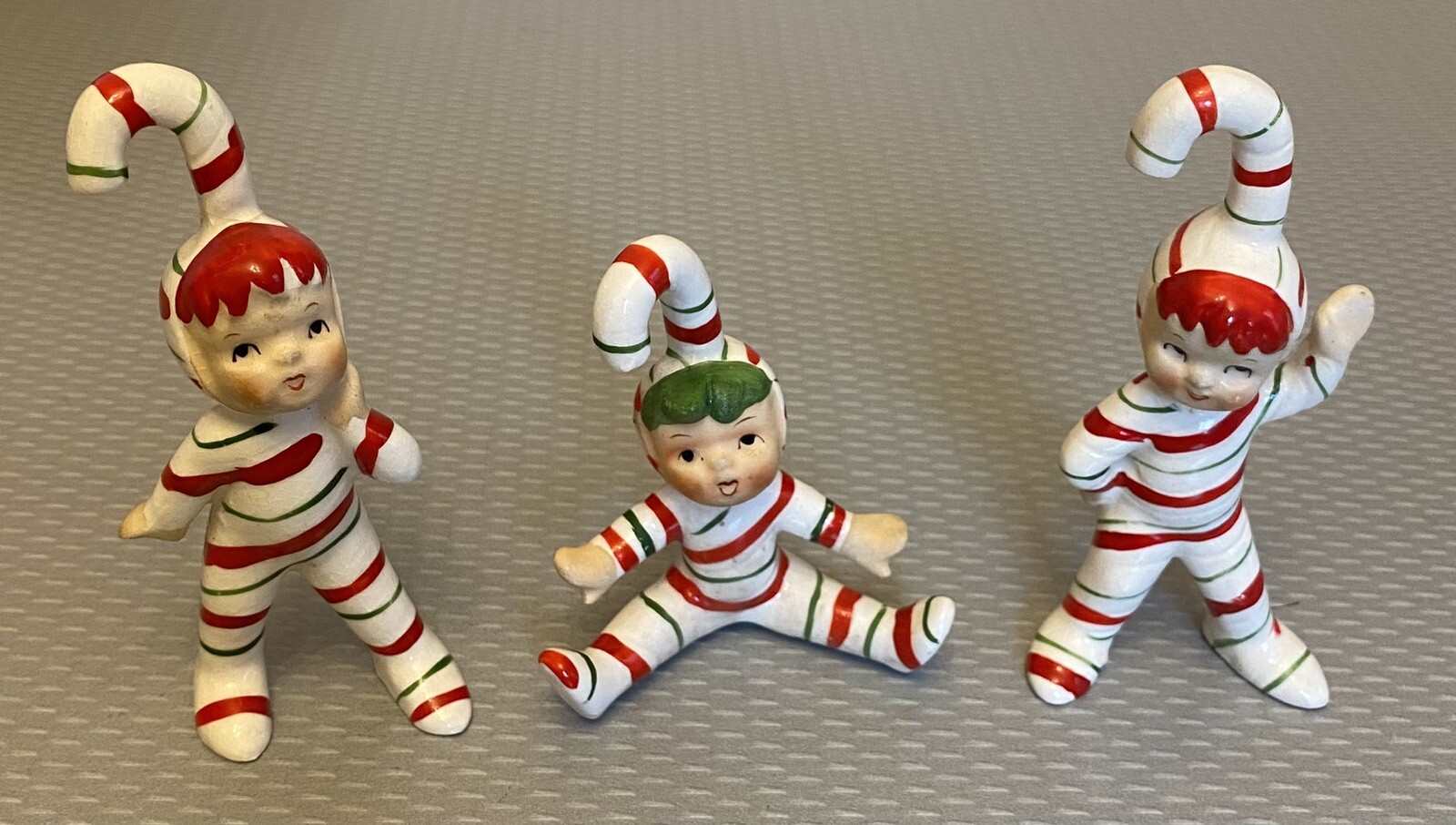 Z Lefton Candy Cane Pixie Elf Elves Sprites 1950’s Vintage Set 3