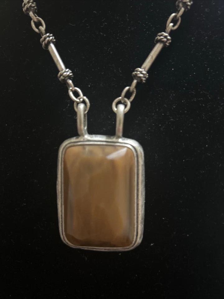 Coldwater Creek Pendant Necklace Brown & Silver Fashion Statement Signed - Изображение 2 из 4