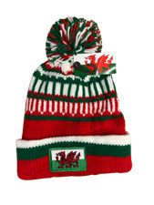 New Unisex Wales Welsh Cymru Warm Winter Football Rugby Bobble Hats