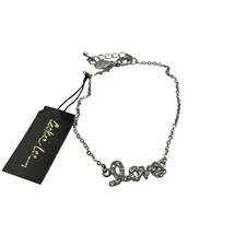 Vintage Cookie Lee Genuine Crystal Anklet LOVE Clear Awareness Ribbon NEW