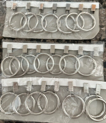 Lot of 21 NEW 1.25” Silver Nickel Metal Curtain Drapery Rings w/ Clips ...
