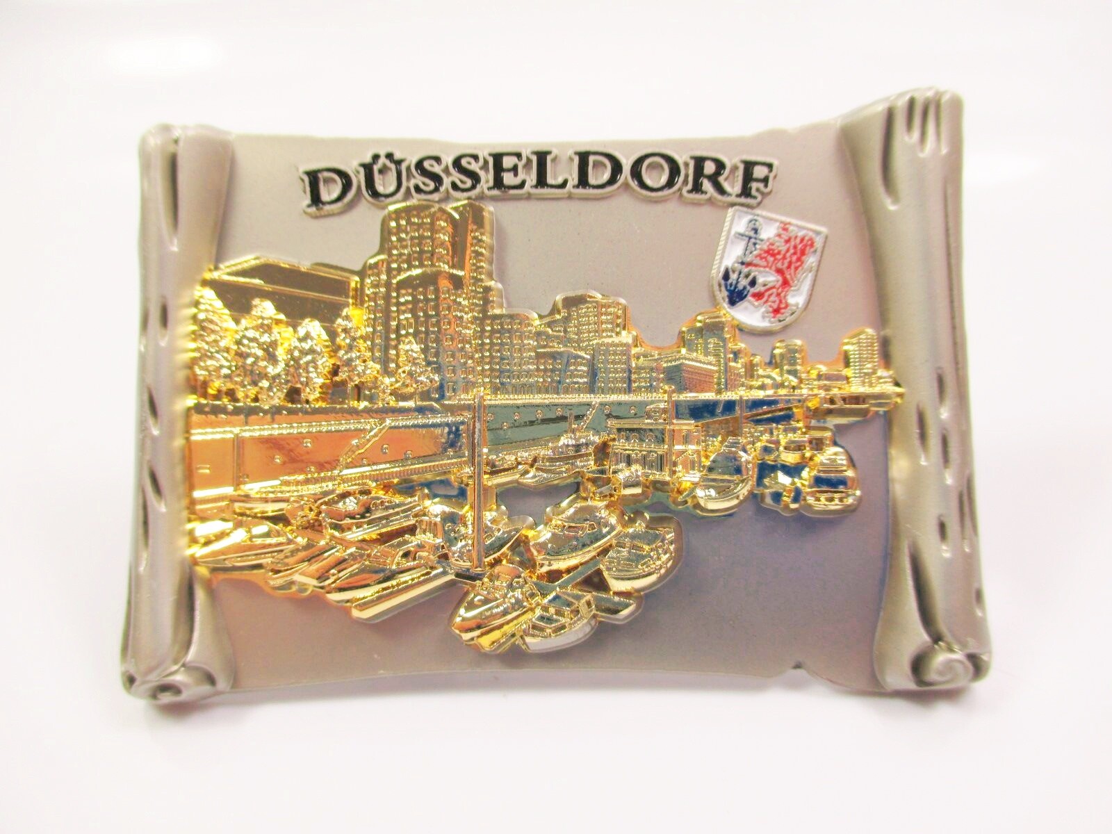 Düsseldorf metal magnetic scroll souvenir Germany Hundertwasser port coat of ...