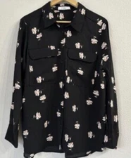 Elodie Size M Button Front Relaxed Top Blouse  - Black Floral- Boho office
