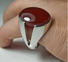 Natural Brown Agate Sterling Silver 925 Handmade Aqeeq Ring, Agate Ring for Men