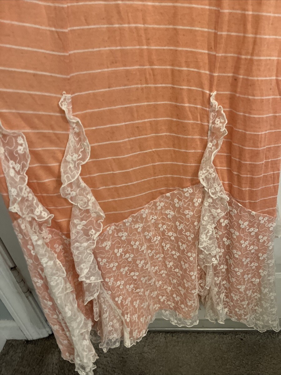 Free People Stevie Peach Ivory Lace Trim at Bottom Maxi Slip Dress Size  Med. NWT | eBay