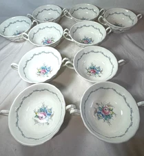 10 ROYAL DOULTON THE CHELSEA ROSE 2 HANDLED CREAM SOUP BOWLS  -FREE SHIP