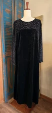 Vtg Diane Von Furstenberg Color Authority Velvet Burnout Maxi Dress 1X Black