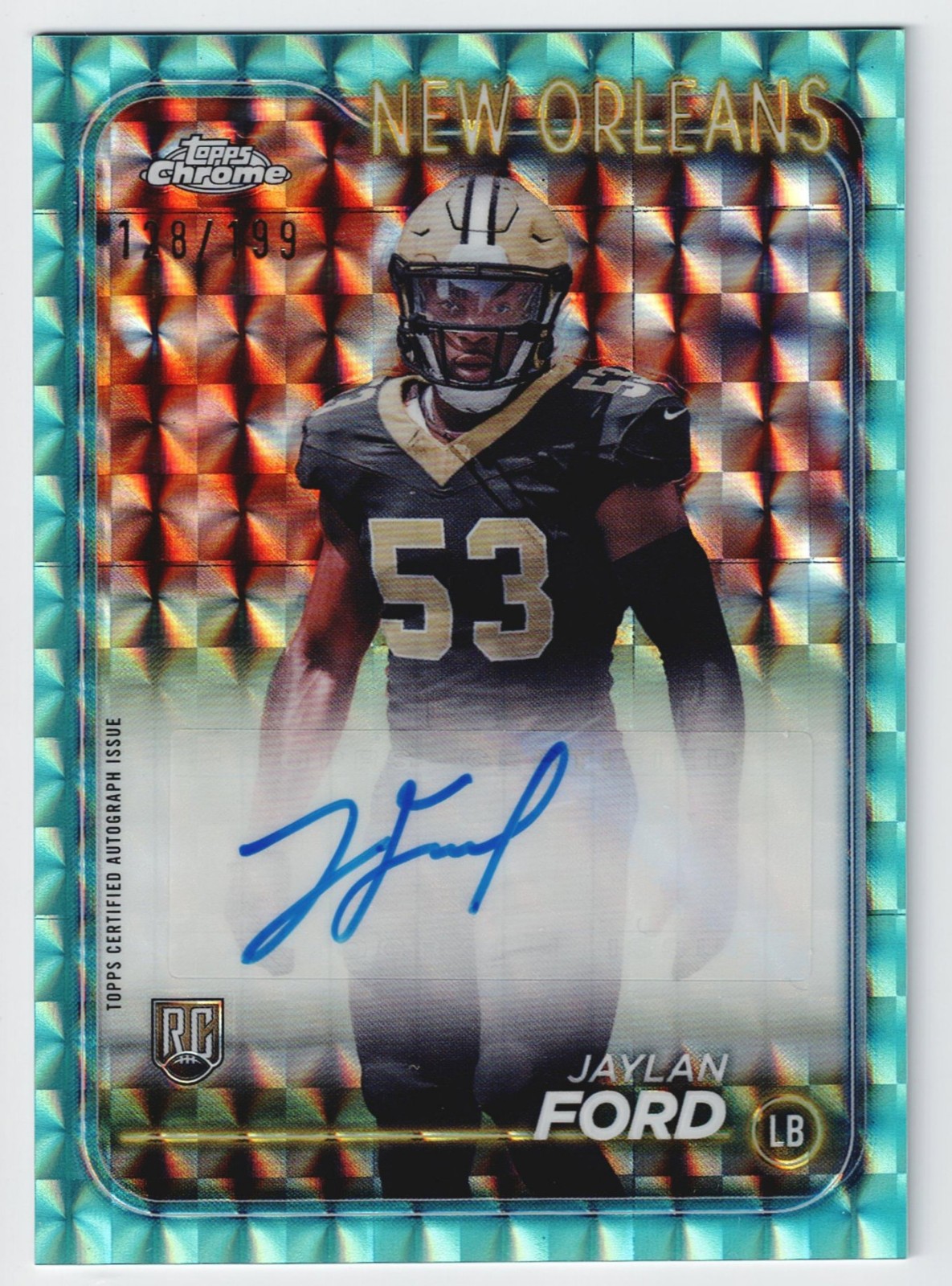 2024 Topps Chrome Jaylan Ford Rookie RC Aqua Geometric Autograph /199 #RA-JFO