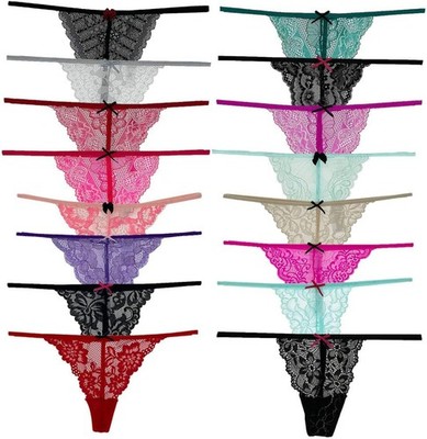 Pack of 6 Women Lacy G-String Thongs No Show Panties Sexy Underwear Assorted Lac
