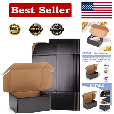 6 Pack 9x6x4 Shipping Boxes, Black Corrugated Cardboard Boxes for Packaging S...