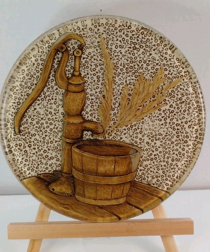 Vtg Lucite Trivet 3D Wood Waterpump Wheat Farmhouse Retro Kitchen Farmhouse  - Picture 1 of 6