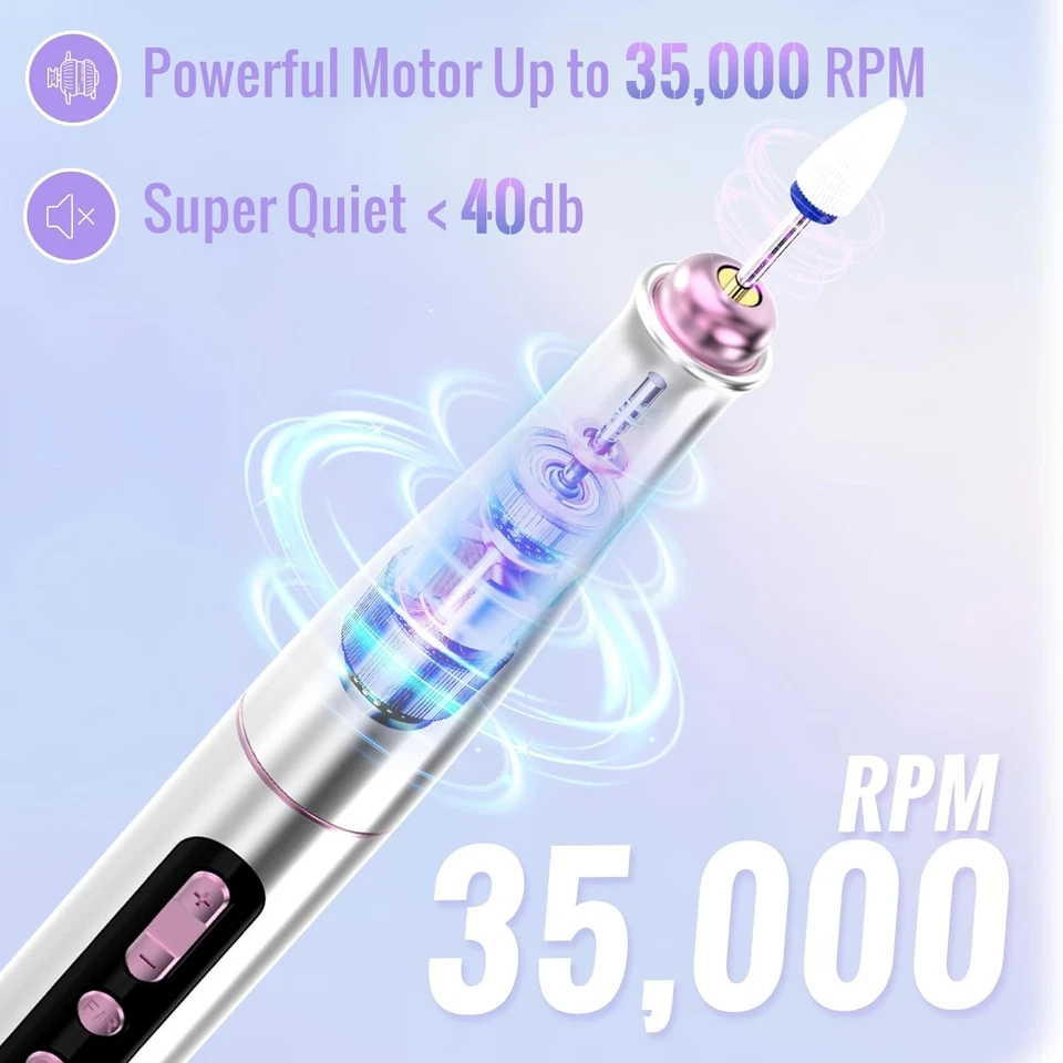 Ponceuse Ongles Professionnelle Sans Fil 35000 tr/min Rechargeable - Photo 3/4