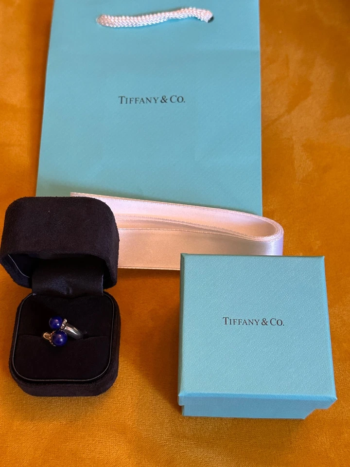 Anillo de cóctel Tiffany Co vintage de lapislázuli bypass talla 51 Foto 2 de 4