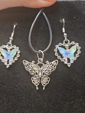 Silver Butterfly Necklace  rhinestone Earrings Set Women Girls 0053
