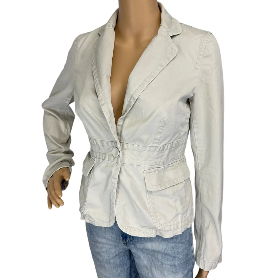 Vintage 2005 Y2K J. Crew Twill Blazer Jacket Cream Khaki Cargo 73007 Size 2 - Image 4 of 4