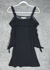 LOFT Dress Womens Size 4 Black White Striped Off The Shoulder Tie Cuff Stretch