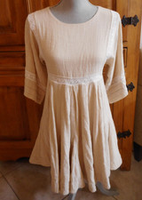 Spell & The Gypsy XS High Waist Short Sleeve Pullover  Beige Dress