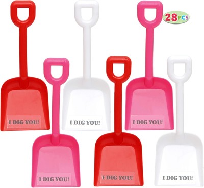 JOYIN 28 Plastic Toy Shovels in Pink Red and White with I DIG YOU Stickers