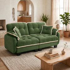 Chenille Cloud Loveseat Sofa w/4 Pillows,Pom-Pom Trim Quilted Tufted Cushion E