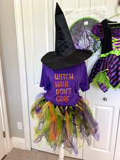 Women  s Witch Halloween Costume w/ Hat, Adjustable Tutu Skirt, and XL Tee