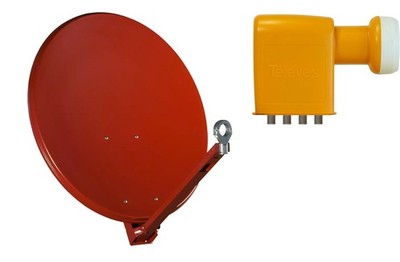 HD Sat Spiegel 4 Teilnehmer Quad Gibertini / Televes LNB Direkt XP Rot Ziegelrot