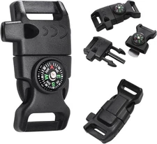 "5/8 Inch Compass Flint Scraper Fire Starter Whistle Buckle Paracord Bracelet Ou