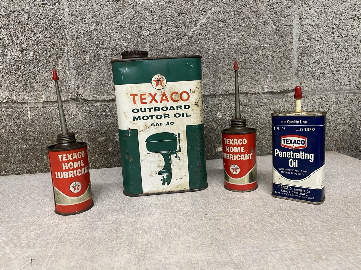 Vintage TEXACO Outboard Motor Oil Can Home Lubricant Oil Can 4pc