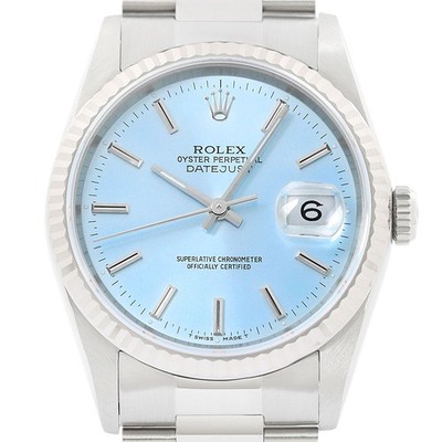 Rolex Datejust Eisblaues Zifferblatt 18K Weißgold & SS Oyster Band Uhr 16234