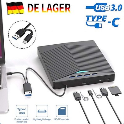 7 in 1 USB 3.0 Externes CD/DVD Laufwerk Brenner Player mit Type C für Laptop PC