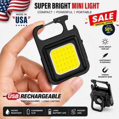 Ultra Bright COB Mini Keychain Flashlight USB Rechargeable MagneticTorch Outdoor