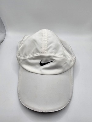 VINTAGE Nike Hat Cap Strap Back White Black Swoosh Tailwind Panel Mens Y2K