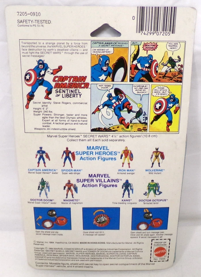 Vintage 1984 Mattel Secret Wars Captain America 4.5" Figure Complete With Card - Image 3 of 3