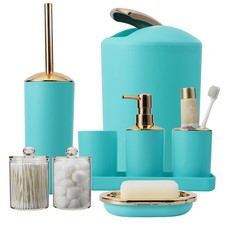 9 Pieces Teal Bathroom Accessories Set Gorgeous Gold Bathroom Set, Trash Can,...